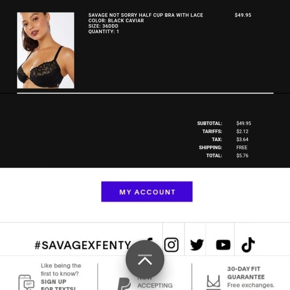 Savage X Fenty Not Sorry NWT Black Lace Demi Bra 36DDD - Picture 5 of 5